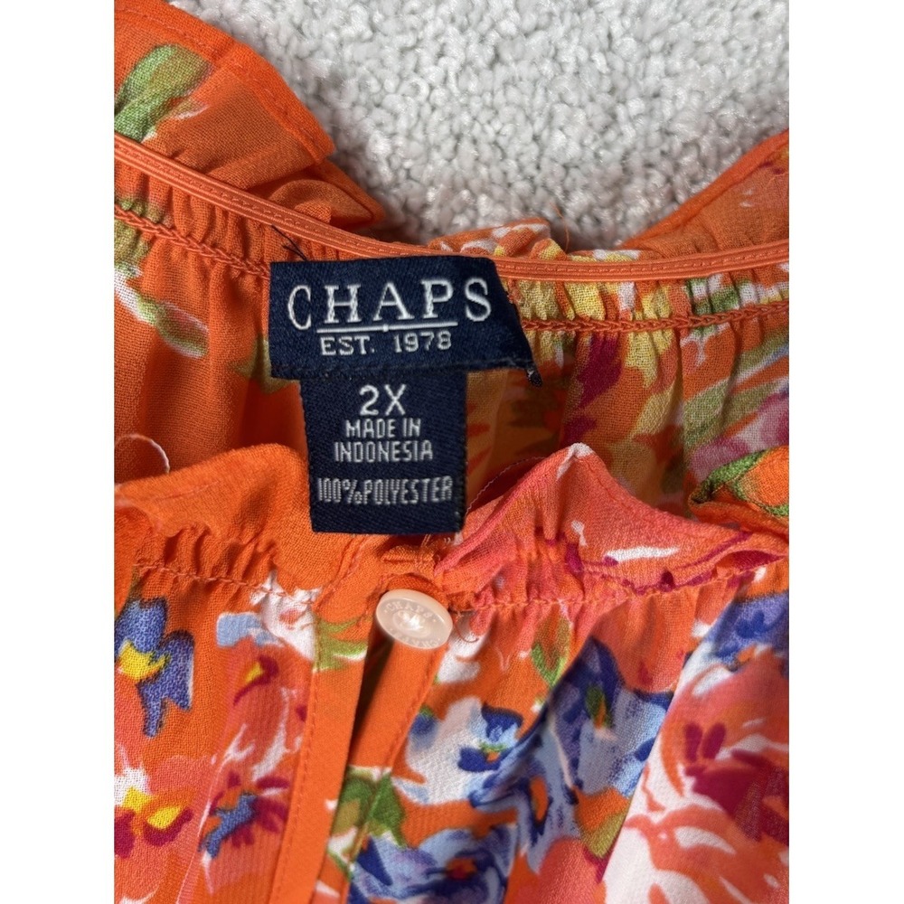 Chaps Ralph Lauren Womens Orange Floral Shirt Top Blouse 3/4 sleeve 2XL 2X Plus - Picture 5 of 5
